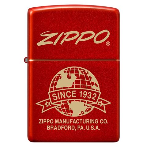 Bật Lửa Zippo 48150 Globe Design - Chống Gió, Vỏ Đồng Thau, Thiết Kế Metallic Red Sang Trọng, Quà Tặng Sành Điệu