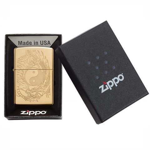 Bật Lửa Zippo 49024 Hổ Và Rồng - Thiết Kế Sang Trọng Màu Vàng Khắc Âm Dương, Quà Tặng Thú Vị Cho Fan Hâm Mộ