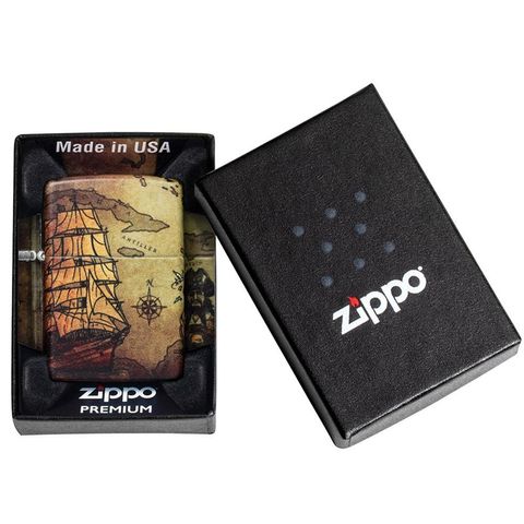 Bật Lửa Zippo 49355 Thiết Kế Tàu Cướp Biển - Chống Gió, Nguyên Khối Đồng Thau, Quà Tặng Độc Đáo Cho Fan Hâm Mộ Hàng Hải