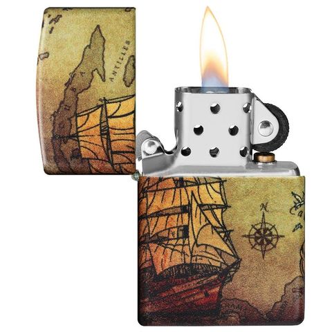 Bật Lửa Zippo 49355 Thiết Kế Tàu Cướp Biển - Chống Gió, Nguyên Khối Đồng Thau, Quà Tặng Độc Đáo Cho Fan Hâm Mộ Hàng Hải