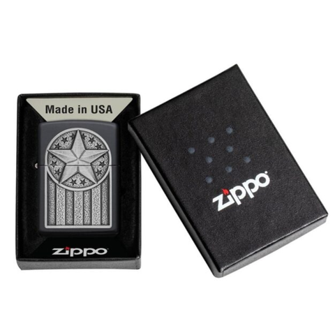 Bật Lửa Zippo 49639 American Metal Emblem - Thiết Kế Quốc Kỳ Mỹ, Chống Gió, Bền Bỉ, Đen-Silver, Quà Tặng Sành Điệu