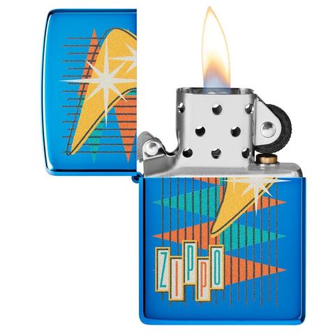 Bật lửa Zippo 49768 Retro - Thiết Kế Cổ Điển Chống Gió, Đồng Thau Nguyên Khối, Màu High Polish Blue, Quà Tặng Sang Trọng