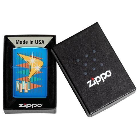 Bật lửa Zippo 49768 Retro - Thiết Kế Cổ Điển Chống Gió, Đồng Thau Nguyên Khối, Màu High Polish Blue, Quà Tặng Sang Trọng