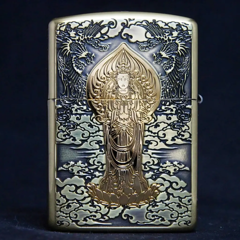 Bật Lửa Zippo Gate Of Happiness Gold ZA-4-67A - Bật Lửa Chống Gió Sang Trọng Khắc Phật Bà Quan Âm, Quà Tặng Độc Đáo