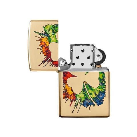 Bật Lửa Zippo Graffiti Clover Design 49125 - Hình Cỏ Ba Lá Nghệ Thuật, Bền Bỉ, Độc Đáo, Quà Tặng Cho Fan Zippo