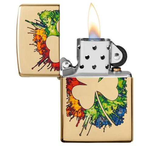 Bật Lửa Zippo Graffiti Clover Design 49125 - Hình Cỏ Ba Lá Nghệ Thuật, Bền Bỉ, Độc Đáo, Quà Tặng Cho Fan Zippo