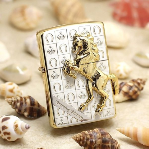 Bật Lửa Zippo ốp Hình Ngựa Mạ Vàng ZBT-5-3E - Quà Tặng Sang Trọng, Tinh Xảo, Thể Hiện May Mắn và Đoàn Kết.