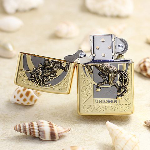 Bật Lửa Zippo ZA-1-32A Unicorn Gold - Bật Lửa Cao Cấp Hình Ngựa Unicorn Mạ Vàng, Món Quà Độc Đáo Cho Fan Fandom