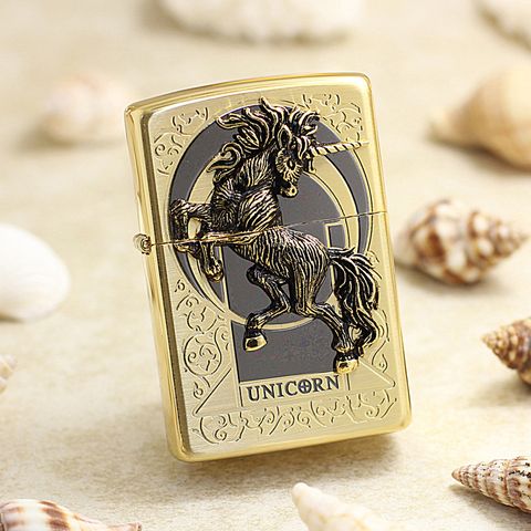 Bật Lửa Zippo ZA-1-32A Unicorn Gold - Bật Lửa Cao Cấp Hình Ngựa Unicorn Mạ Vàng, Món Quà Độc Đáo Cho Fan Fandom