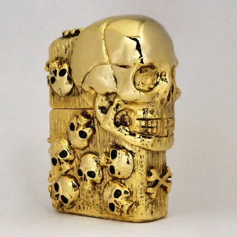 Bật Lửa Zippo ZA-3-185A The Armor Skull Gold - Họa Tiết Đầu Lâu Mạ Vàng, Chất Liệu Đồng Thau Cao Cấp, Độc Lạ, Phong Cách Cá Tính