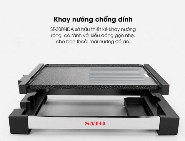 Bếp Nướng Điện Không Khói SATO BN21 - Thiết Kế Hiện Đại, Khay Nướng Rộng, Tiết Kiệm Điện, Công Suất 1500W, Phù Hợp Mọi Món Nướng