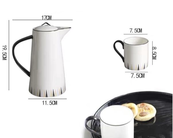 Bộ Ấm Chén Sứ Trắng Họa Tiết Tam Giác - Sang Trọng Kèm Giá Treo Gỗ, Dung Tích 1100ml Chất Lượng Cao, Quà Tặng Ý Nghĩa