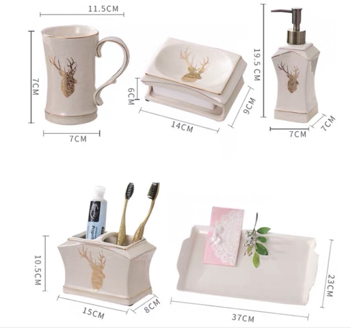 Bộ đồ dùng nhà tắm gốm sứ hình hươu tinh tế - Bộ sản phẩm đa năng tạo điểm nhấn cho không gian phòng tắm của bạn