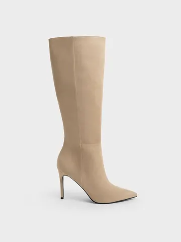 Boots Cao Cổ Charles & Keith Textured Stiletto CK1-90360371 Beige