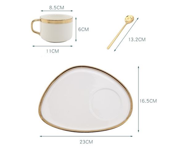 Cốc Sứ Uống Trà Cà Phê Viền Vàng Kèm Thìa & Đĩa Hứng - Chất Liệu Cao Cấp, Hợp Với Mọi Lứa Tuổi, Trang Trí Nhà Cửa Ấm Cúng