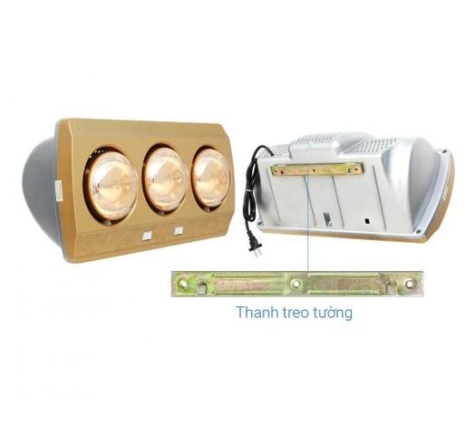 Đèn Sưởi Nhà Tắm 3 Bóng Bennix BN-03BG - Thiết Kế Hiện Đại, Công Suất 825W, Tiết Kiệm Điện, Không Gây Khó Chịu, Sử Dụng Tia Hồng Ngoại