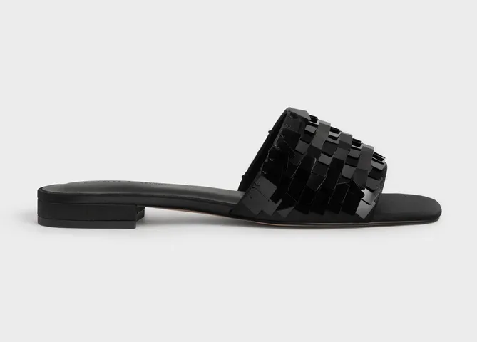 Dép nữ Charles & Keith Sequinned Satin Slide Sandals - Black