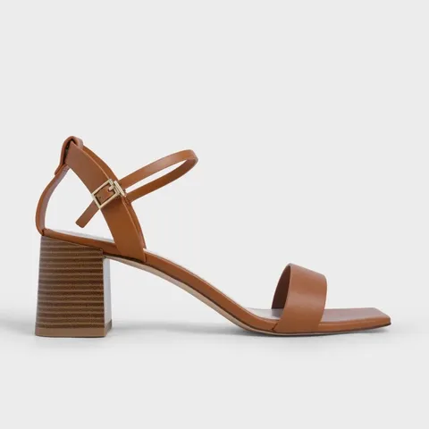 Dép sandals Charles & Keith Ankle Strap Stacked Heel CK1-60190301 Caramel