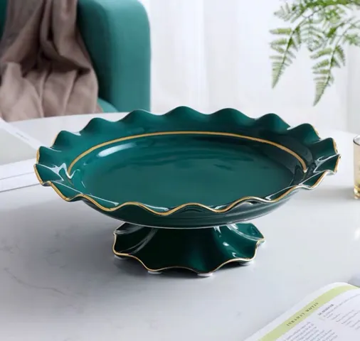 Đĩa Sứ Viền Vàng Để Hoa Quả - Thiết Kế Hiện Đại, Quà Tặng Ý Nghĩa Cho Người Thân - Chất Liệu Cao Cấp, Độ Bền Cao
