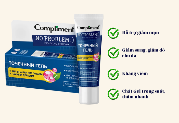 Gel Chấm Mụn Compliment SOS No Problem AHA BHA PHA 25ml - Giải Pháp Làm Khô Mụn, Giảm Sưng Và Ngừa Mụn Tái Phát