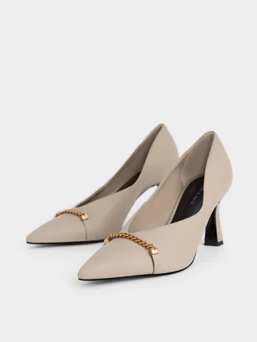 Giày cao gót Charles & Keith Chain Link D'Orsay Pumps CK1-60280357 Taupe