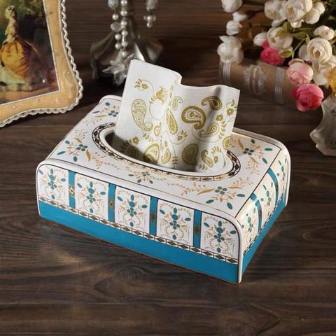 Hộp Đựng Giấy Ăn Họa Tiết Thổ Cẩm Bằng Sứ Cao Cấp - Trang Trí Sang Trọng Cho Phòng Khách Và Bàn Ăn