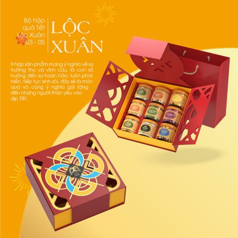 Hộp quà Tết Lộc Xuân 05 Mama’s Food - Bộ quà sang trọng gồm 9 món đồ khô chất lượng, ý nghĩa trường thọ và lời chúc năm mới an lành
