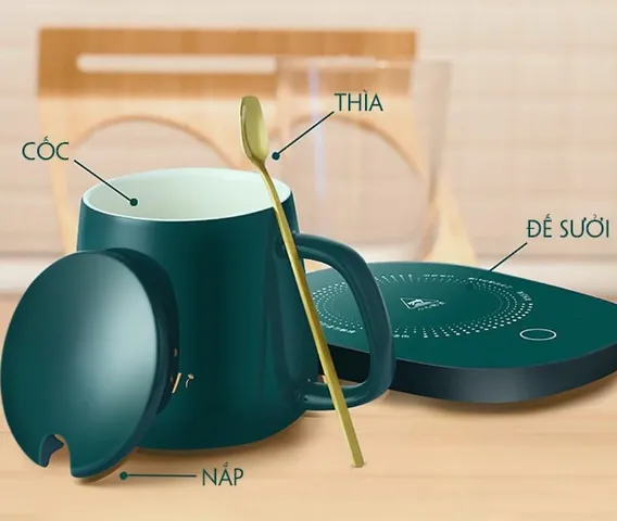 Hộp Quà Tặng Cốc Hâm Nóng Sứ Kèm Đế Điện - Giữ Nhiệt Cafe, Trà, Quà Tặng Ý Nghĩa Cho Mẹ Bỉm Sữa, Văn Phòng, Học Sinh