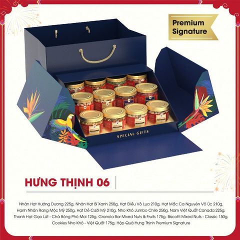 Hộp quà Tết Hưng Thịnh Cao Cấp 06 - Set 12 Món Bánh Hạt Dinh Dưỡng Sang Trọng - Tài Lộc Sum Vầy 2023