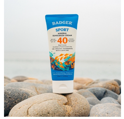 Kem Chống Nắng Vật Lý Badger Sport Mineral SPF 40 Kháng Nước, Bảo Vệ Da Trong Thể Thao Ngoài Trời, Dưỡng Ẩm Tự Nhiên
