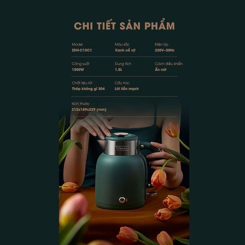 Ấm Siêu Tốc Bear ZDH-C15C1 1.5L - Thiết Kế Hiện Đại, Công Nghệ Nhiệt Strix, Nấu Nước Nhanh Chóng, An Toàn, Tiện Lợi Tại Nhà