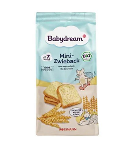 Bánh mì khô hữu cơ cho bé ăn dặm BabyDream Mini Zwieback Rossmann