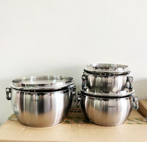 Bộ 3 Nồi Inox Phantom Arber Cao Cấp - Thép Không Gỉ Sang Trọng, Đáy Siêu Bền, Dùng Cho Bếp Gas, Bếp Từ, Lò Nướng