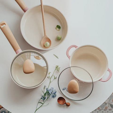 Bộ 5 Nồi Chảo Cảm Ứng Màu Hồng Retro Baby Pink IH Neoflam - Bộ Đồ Dùng Bếp Thời Trang Cho Gia Đình Hện Đại