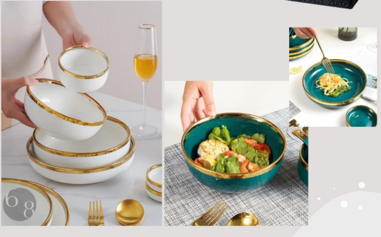 Bộ bát đĩa sứ cao cấp 26 món viền vàng - Thiết kế Bắc Âu sang trọng, chất liệu gốm sứ an toàn, hoàn hảo cho bữa tiệc và quà tặng.