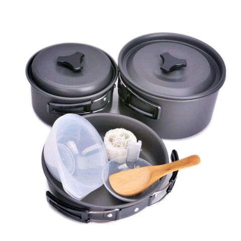 Bộ Nồi Chảo Dã Ngoại DS-300 Xếp Gọn - Bộ Nấu Ăn Tiện Lợi Cho 2-3 Người Khi Du Lịch, Chất Liệu Nhôm Chống Dính, Gọn Nhẹ, Dễ Mang Theo