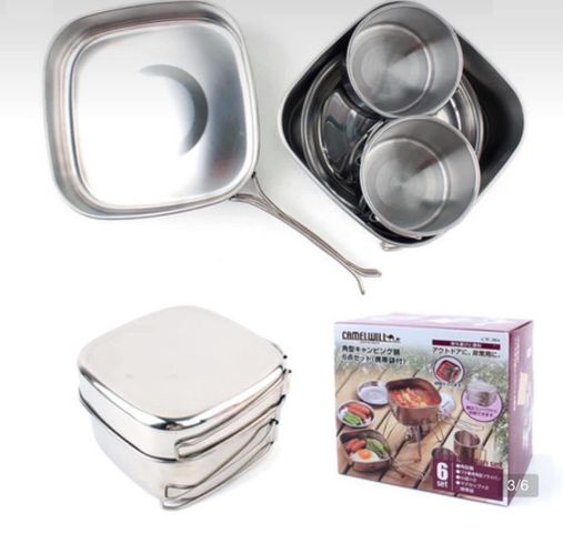 Bộ Nồi Dã Ngoại CAMELWILL 6 Món - Chất Liệu Inox Bền Bỉ, Chống Gỉ, Tiện Lợi Cho Chuyến Du Lịch, Cắm Trại