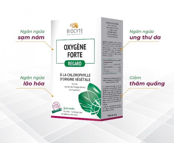Bột Diệp Lục Biocyte Oxygène Forte - Hỗ Trợ Trẻ Hóa Da, Ngăn Ngừa Lão Hóa và Quầng Thâm - Hộp 15 Gói 4g
