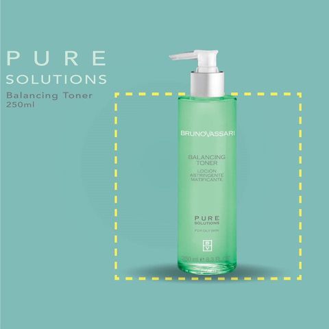 Toner Giảm Bóng Nhờn Bruno Vassari Pure Solutions Balancing 250ml - Cân Bằng Da, Se Khít Lỗ Chân Lông, Dưỡng Ẩm Thoải Mái