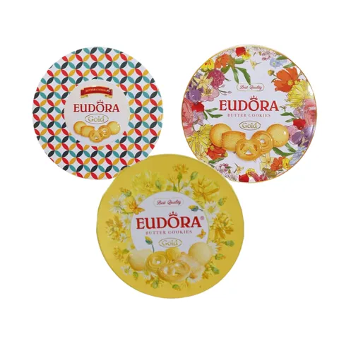 Combo 3 hộp bánh quy bơ Eudora hộp thiếc hình tròn