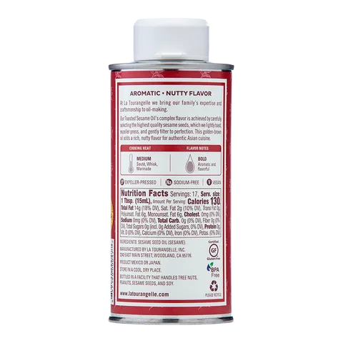 Dầu mè La Tourangelle Sesame Oil nguyên chất 250ml - Dầu thực vật cao cấp cho món ăn thơm ngon, bổ dưỡng, tốt cho sức khỏe.