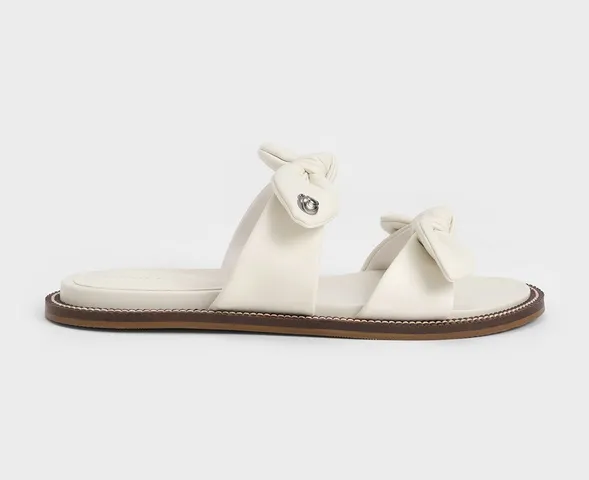 Dép nữ Charles & Keith Lotso Double Knotted Slide Sandals Chalk