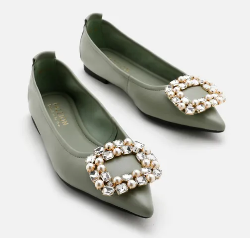 Giày búp bê Pazzion Pearly Diamante Pointed 016806GR34 màu xanh lá