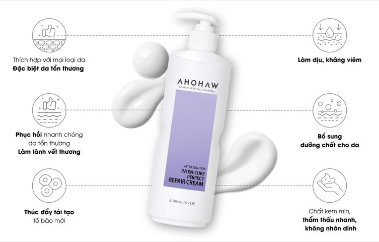 Kem Dưỡng Phục Hồi Da Ahohaw Inten-Cure Perfect Repair - 500ml, Chất Kết Cấu Mỏng Nhẹ, Dành Cho Da Nhạy Cảm, Cấp Nước Và Làm Dịu Da