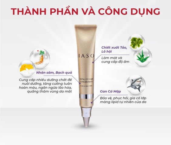 Kem Dưỡng Mắt IASO Total Eye Care Concentrate - Giúp Ngăn Ngừa Nếp Nhăn và Dấu Hiệu Tuổi Tác, Chăm Sóc Vùng Da Mắt Tươi Trẻ 40g