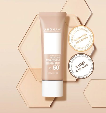 Kem nền Ahohaw Inten-Cure Brightening Blemish SPF 50 PA+++ - Che khuyết điểm, làm sáng da tự nhiên, kem trang điểm chống nắng, 50g