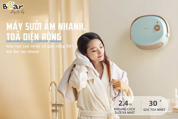 Máy Sưởi Đa Năng Bear DNQ-A19B1 - Công Nghệ PTC Nhanh, Thiết Kế Gọn Nhẹ, Chống Thấm IPX2 Cho Phòng Tắm, Phòng Khách, Phòng Ngủ