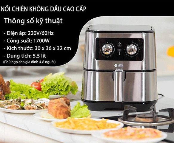 Nồi Chiên Không Dầu Lotte 5.5L LTS-AF5SM - Thiết Kế Hiện Đại, Giảm 100% Dầu Mỡ, Tiện Lợi Cho Mọi Món Ăn