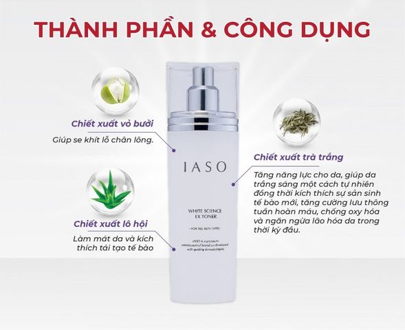 Nước Hoa Hồng Dưỡng Trắng Da IASO White Science EX Toner 180ml - Làm Sạch Sâu, Ngăn Ngừa Nám & Tàn Nhang, Phục Hồi Độ Ẩm Da