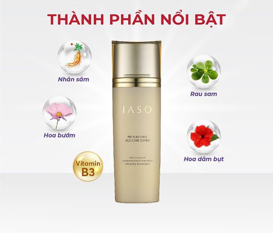 Nước Hoa Hồng IASO Progressive Age Care Toner 180ml - Hỗ Trợ Trẻ Hóa Da, Dưỡng Ẩm, Làm Mờ Nếp Nhăn, Phù Hợp Với Mọi Loại Da
